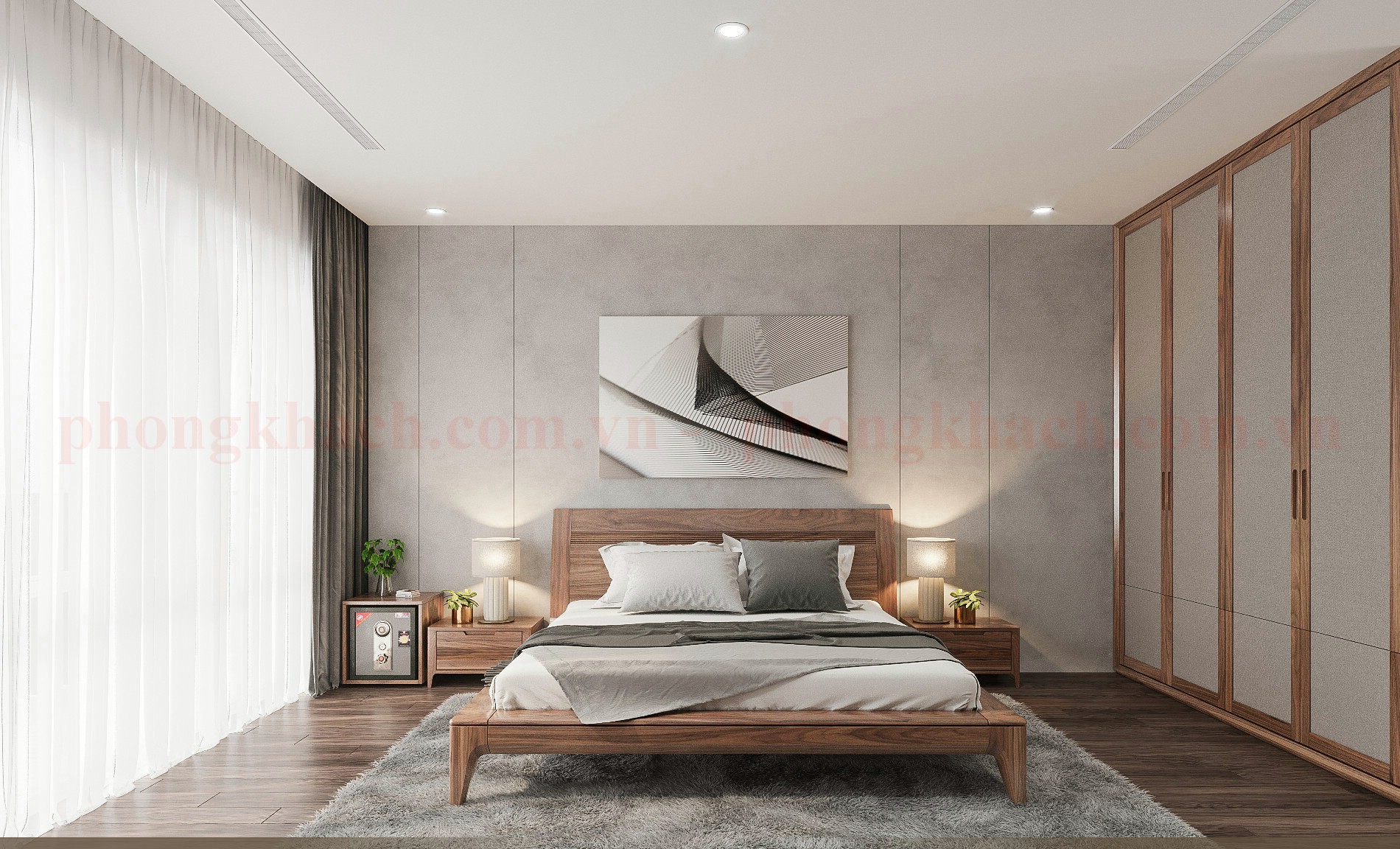 Phòng ngủ với ánh sáng tự nhiên và đèn trang trí