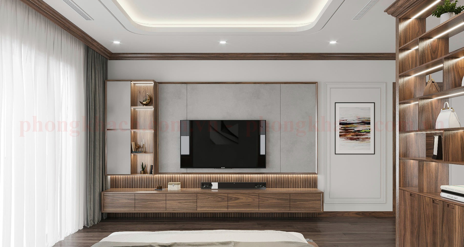 Kệ tivi gỗ Óc Chó đa năng