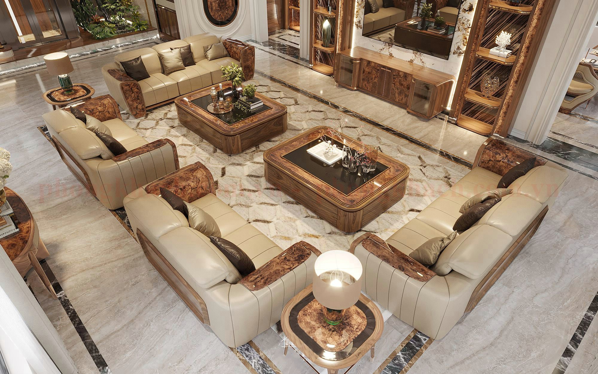 Mẫu sofa gỗ óc chó theo xu hướng hiện đại, thiết kế tinh tế