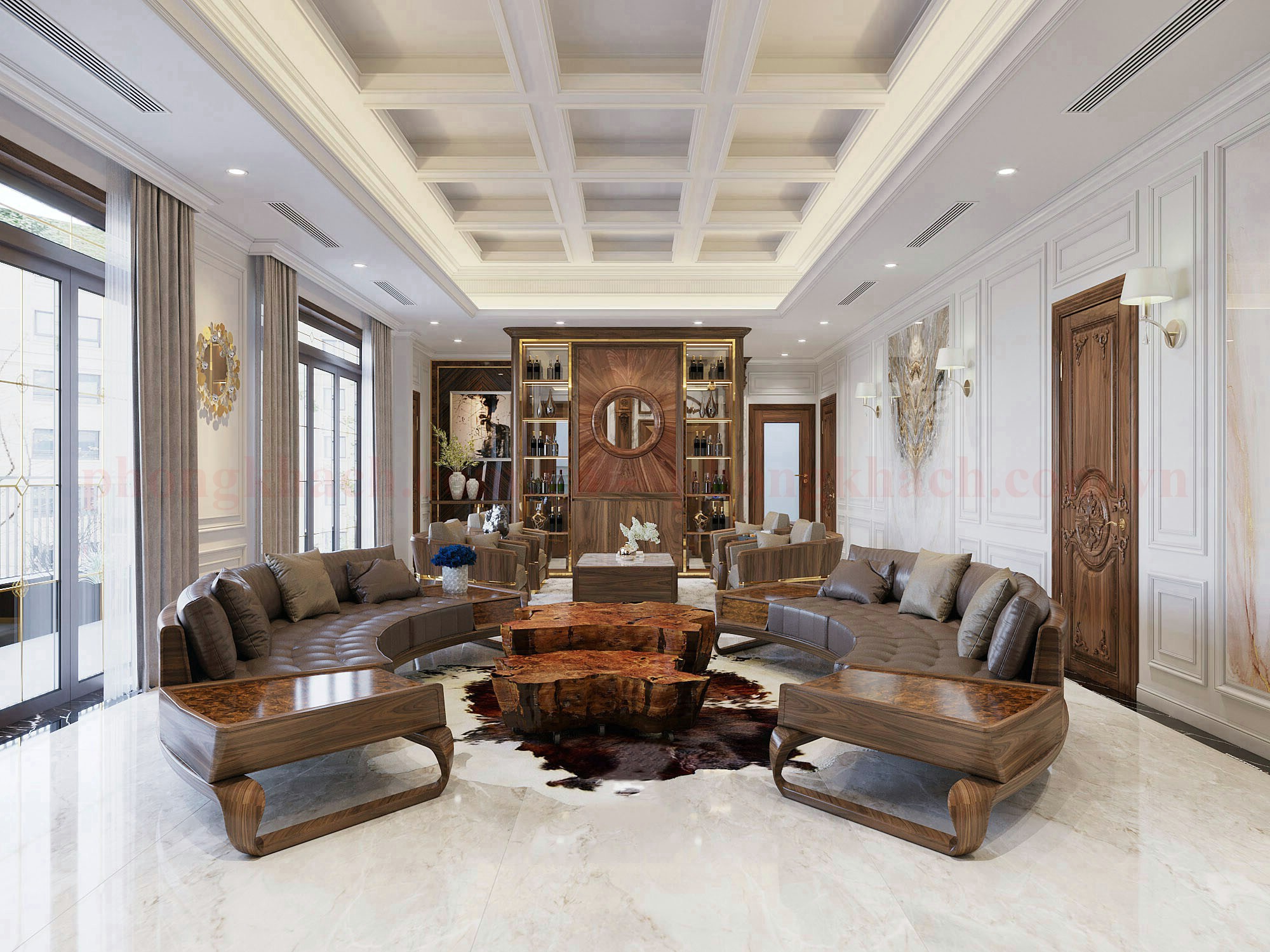 Mẫu sofa gỗ đẹp trong phòng khách hiện đại