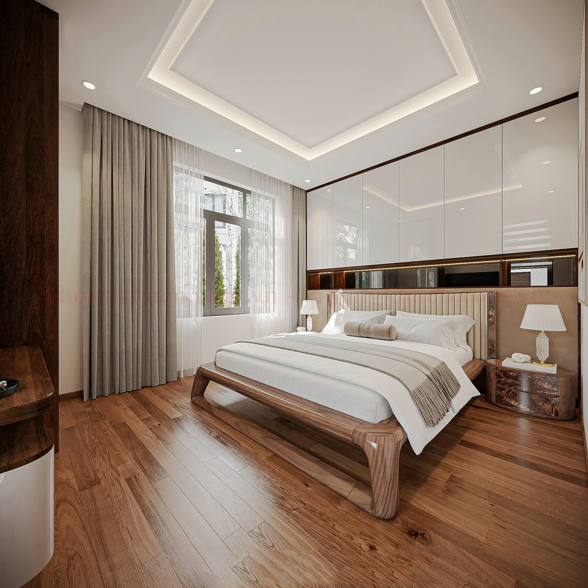 Giường ngủ hiện đại với thiết kế tối giản, sang trọng